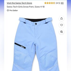 Insulated Swiss Tech ski snow pants for girls, perfect for winter activities